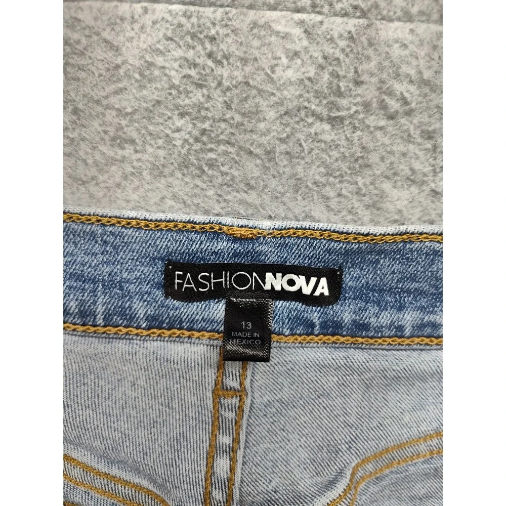 Fashion Nova Women Jeans 13 Blue 5 Pocket Side Slit High Rise Straight Leg Denim